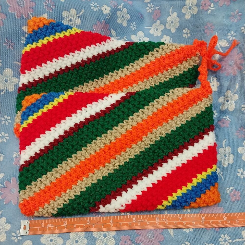 3152 Set of two Crochet Double Thick Multi Color Potholders